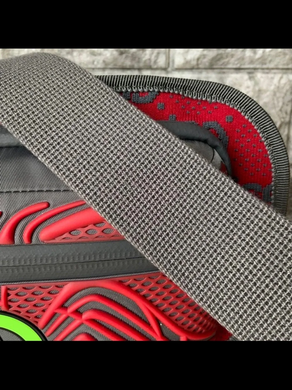 Gucci Red and Neon Green Belt Bag with Gray Strap